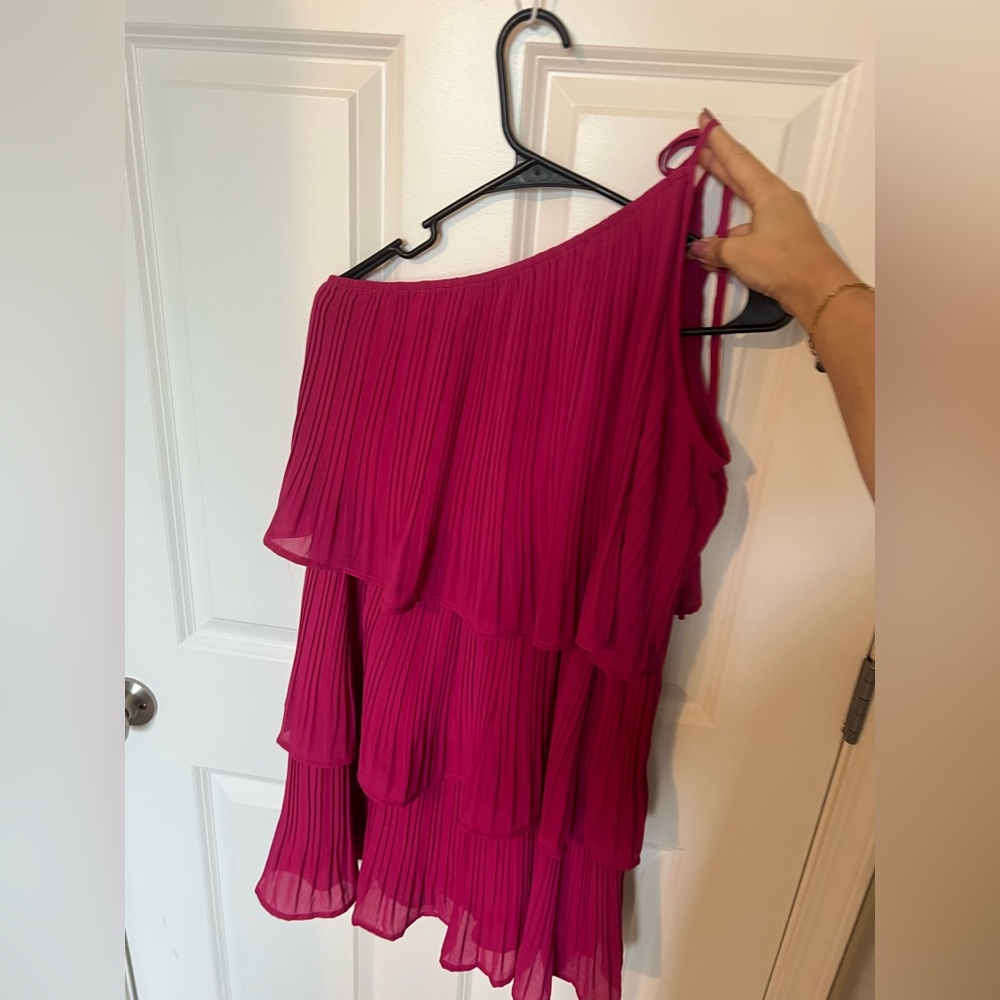 Pink One-Shoulder Ruffle Dress